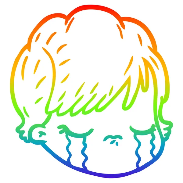 Linea gradiente arcobaleno disegno cartone animato volto femminile piangendo — Vettoriale Stock