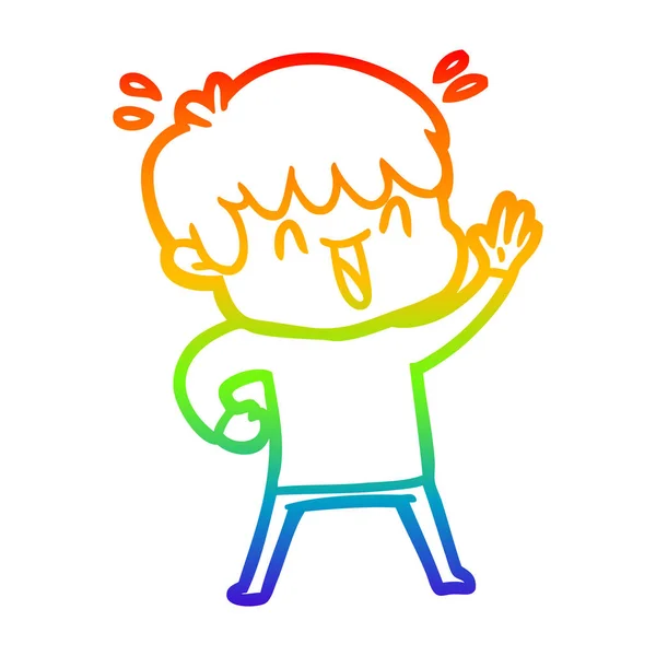 虹のグラデーションライン描画漫画笑い少年 — ストックベクタ
