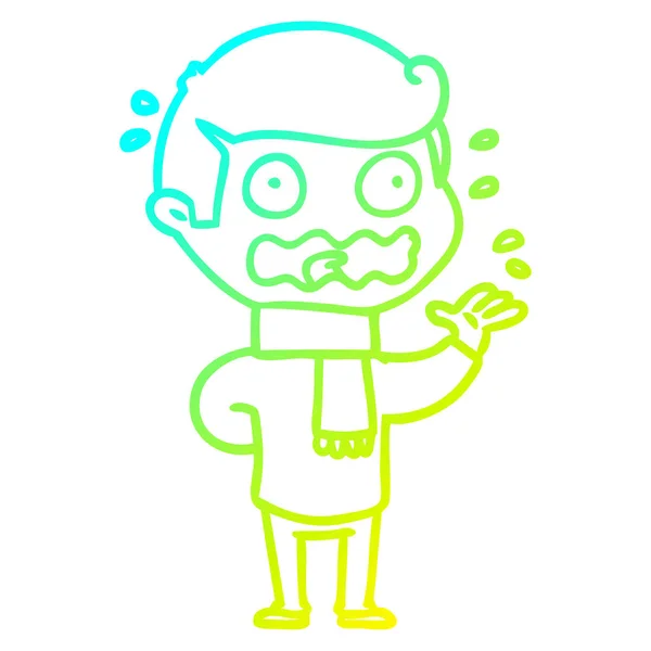 Cold gradient line drawing cartoon man totally stressed out — стоковый вектор