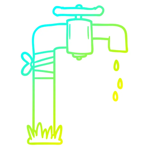 Línea de gradiente frío dibujo dibujos animados grifo de agua vieja — Vector de stock