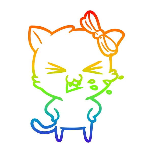 Arco iris gradiente línea dibujo dibujos animados gato — Vector de stock