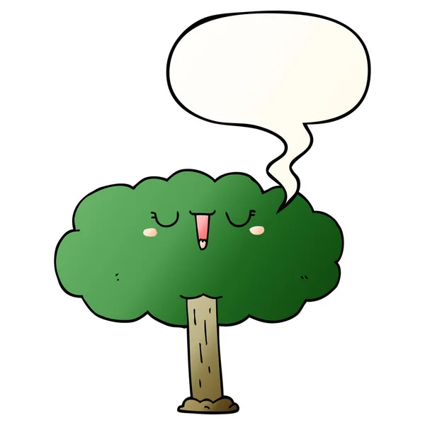 Árvore dos desenhos animados e bolha de fala em estilo gradiente suave — Vetor de Stock