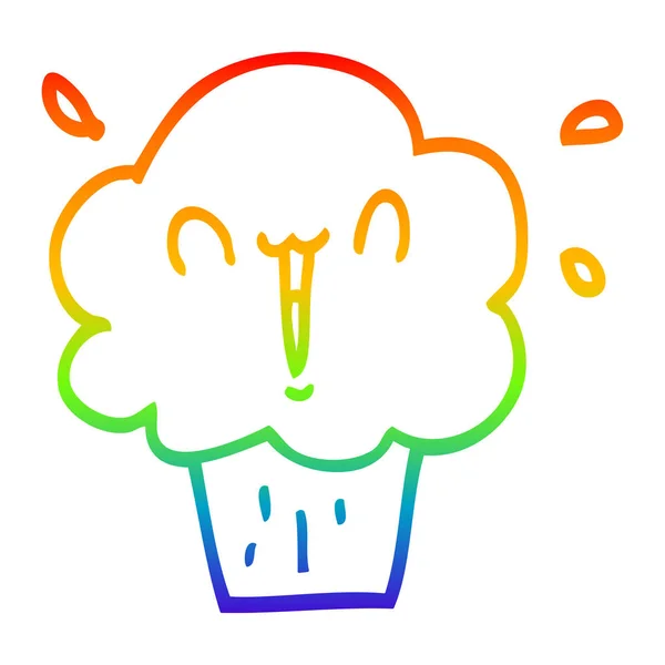 Rainbow gradient line drawing cartoon cupcake — Stock Vector