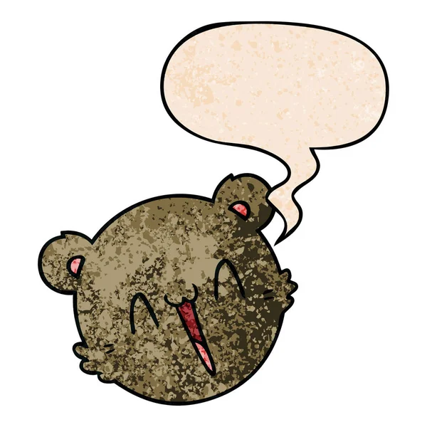 retro doku sevimli karikatür oyuncak ayı yüz ve konuşma balonu 