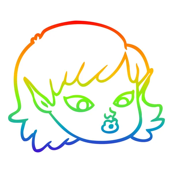Arco-íris linha gradiente desenho cartoon elfo menina — Vetor de Stock