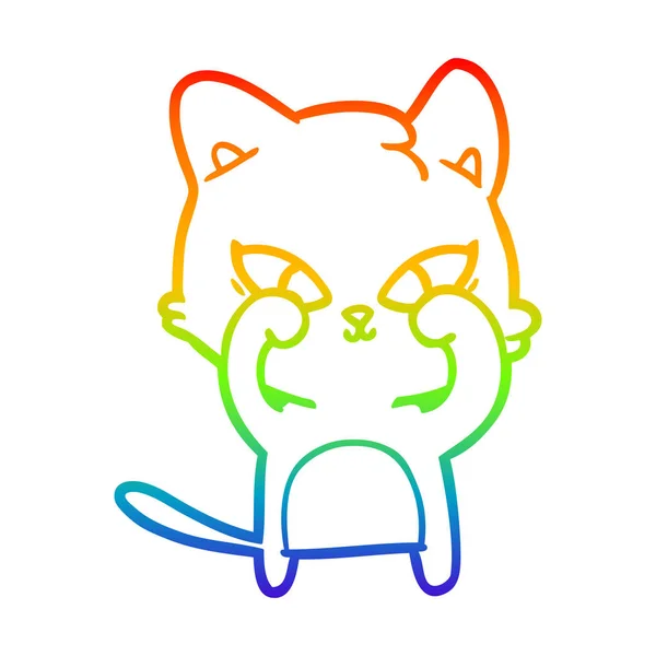 Rainbow gradient line drawing cute cartoon cat — Stock Vector