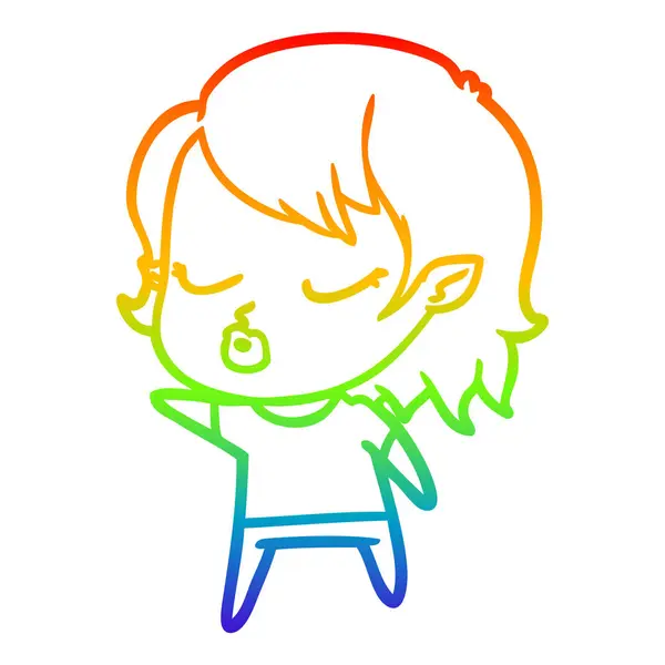 Linea gradiente arcobaleno disegno carino fumetto vampiro ragazza — Vettoriale Stock