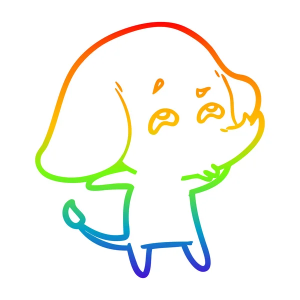 Rainbow gradient linje ritning tecknad elefant minnas — Stock vektor