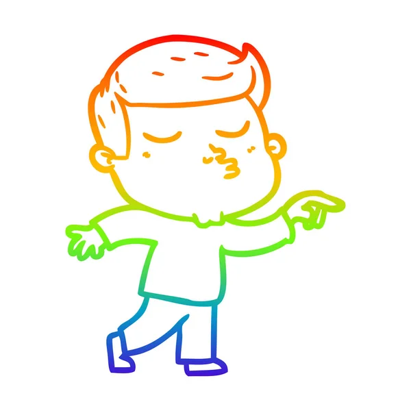 Regenboog gradiënt lijntekening cartoon model Guy pouting — Stockvector