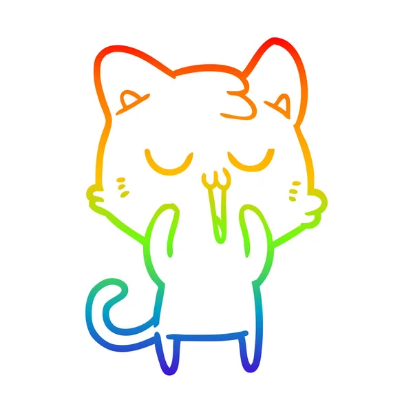 Rainbow gradient ligne dessin mignon dessin animé chat — Image vectorielle