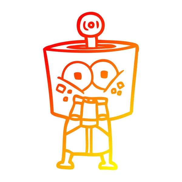 Linha gradiente quente desenho feliz robô dos desenhos animados — Vetor de Stock