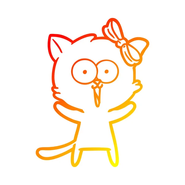 Línea de gradiente caliente dibujo dibujos animados gato — Vector de stock