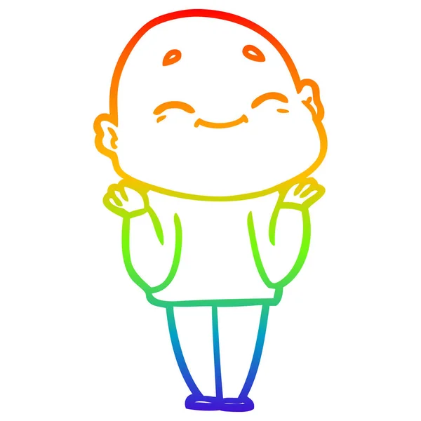 Радужная градиентная линия рисунок счастливый лысый мультяшный человек — стоковый вектор