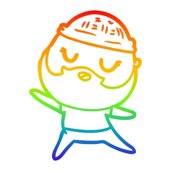Rainbow gradient line drawing cartoon man with beard — Stock Vector