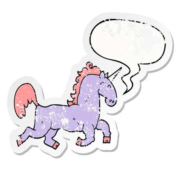 Kartun unicorn dan pidato gelembung tertekan - Stok Vektor