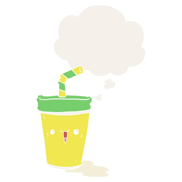 Mignon soda dessin animé et bulle de pensée dans le style rétro — Image vectorielle