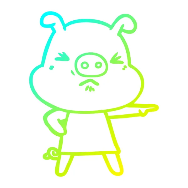 冷たいグラデーションライン描画漫画怒っている豚 — ストックベクタ
