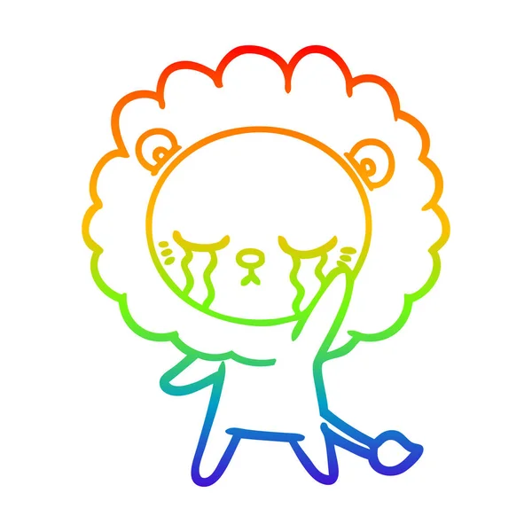 Linea gradiente arcobaleno disegno pianto cartone animato leone — Vettoriale Stock