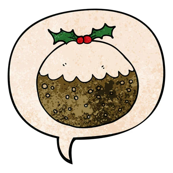 Dessin animé pudding de Noël et bulle de la parole dans la texture rétro sty — Image vectorielle