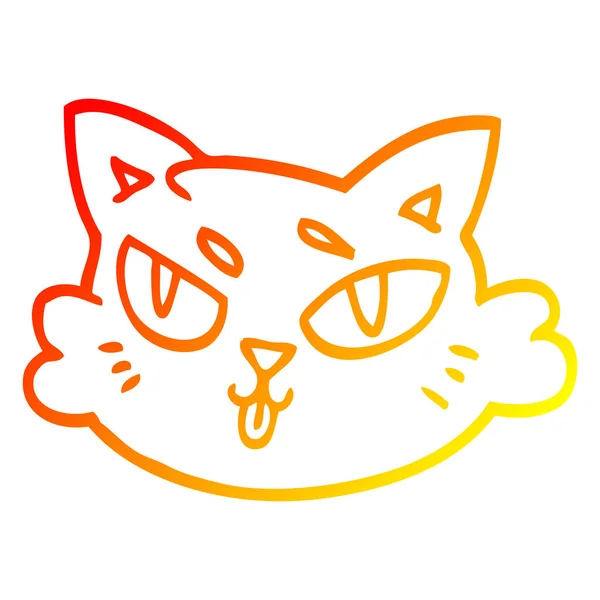 Línea de gradiente caliente dibujo dibujos animados gatos cara — Vector de stock