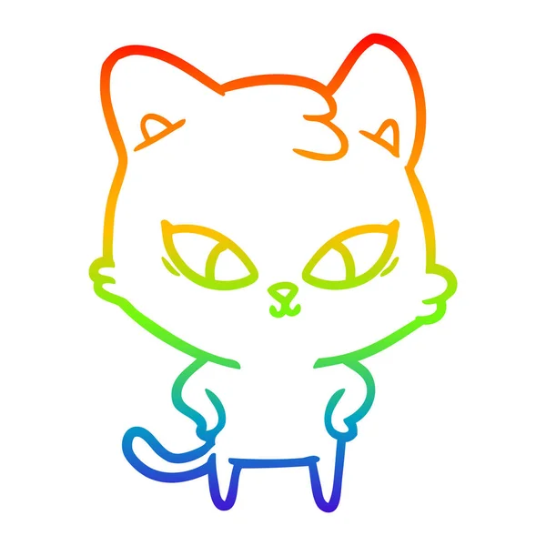 Радужная градиентная линия рисунок милый мультяшный кот — стоковый вектор