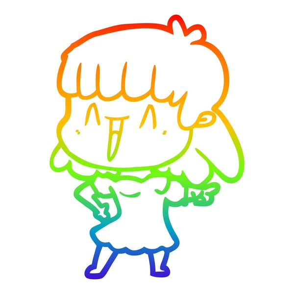 虹のグラデーションライン描画漫画の女性 — ストックベクタ