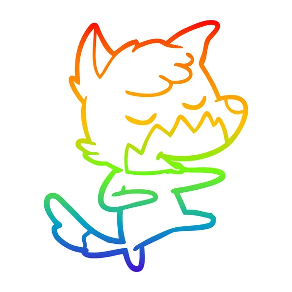 Rainbow gradient line drawing friendly cartoon fox dancing — Stock Vector