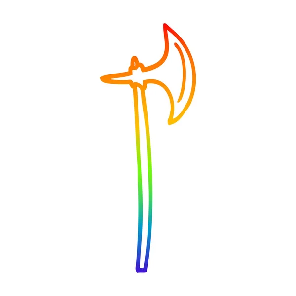 Rainbow gradient linje ritning tecknad yxa — Stock vektor