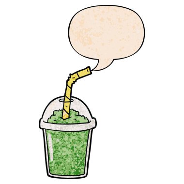 retro doku tarzında karikatür buzlu smoothie ve konuşma balonu