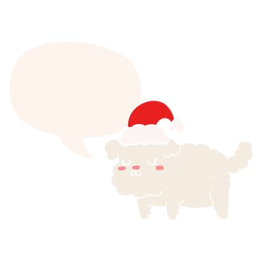 retro tarzında sevimli noel köpek ve konuşma balonu