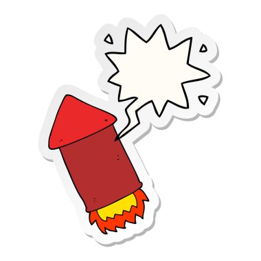 karikatür roket ve konuşma kabarcık etiket