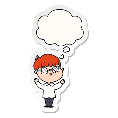 çizgi film çocuk gözlük giyen ve baskılı bir s olarak kabarcık düşünce