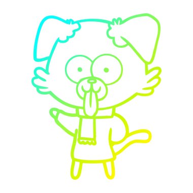 kış giysileri içinde soğuk degrade çizgi çizim karikatür köpek