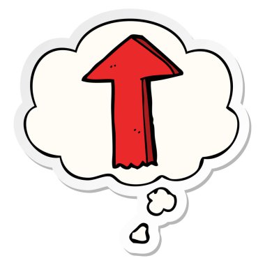 karikatür ok ve basılı bir etiket olarak kabarcık düşünce