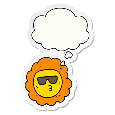 karikatür ayçiçeği ve baskılı bir etiket olarak kabarcık düşünce