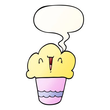 çizgi film cupcake ve pürüzsüz degrade st yüz ve konuşma balonu