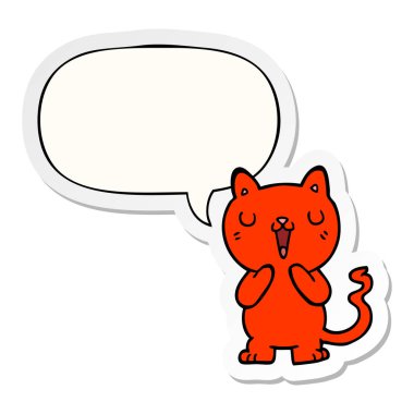 karikatür kedi ve konuşma kabarcık etiket