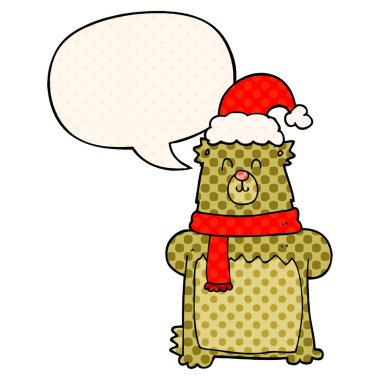 çizgi roman ayı çizgi roman bo noel şapka ve konuşma balonu giyen