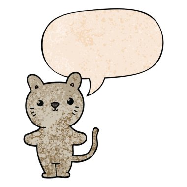 retro doku tarzında karikatür kedi ve konuşma balonu