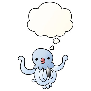 karikatür denizanası ve pürüzsüz degrade tarzında düşünce balonu