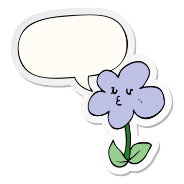 karikatür çiçek ve konuşma kabarcık etiket