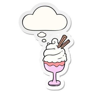 karikatür dondurma ve baskılı bir etiket olarak düşünce kabarcık