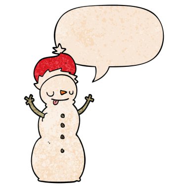 retro doku sty karikatür noel kardan adam ve konuşma balonu