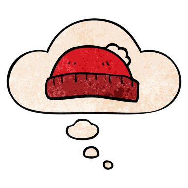 karikatür yünlü şapka ve grunge doku desen düşünce balonu 