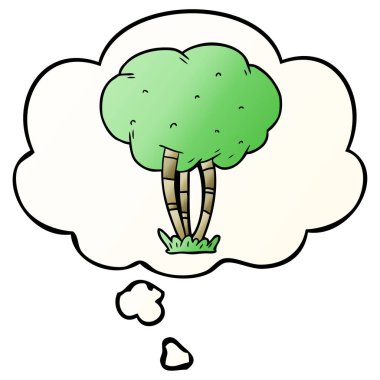 çizgi film ağacı ve pürüzsüz degrade tarzında düşünce balonu