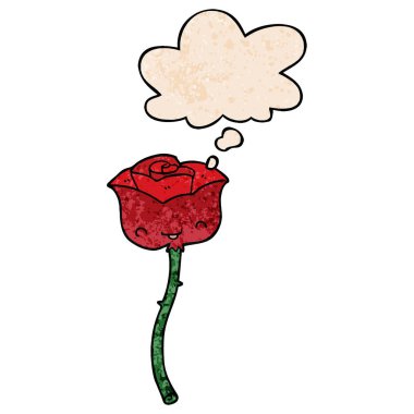 karikatür gül ve grunge doku desen tarzında kabarcık düşünce