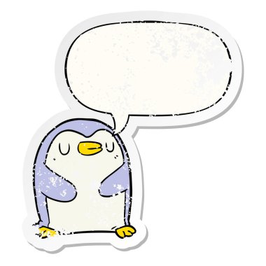 karikatür penguen ve konuşma balonu sıkıntılı etiket