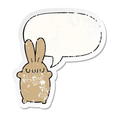 karikatür tavşan ve konuşma kabarcık sıkıntılı Sticker