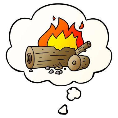 karikatür kamp yangın ve pürüzsüz degrade tarzında kabarcık düşünce