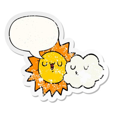 karikatür güneş ve bulut ve konuşma balonu sıkıntılı etiket